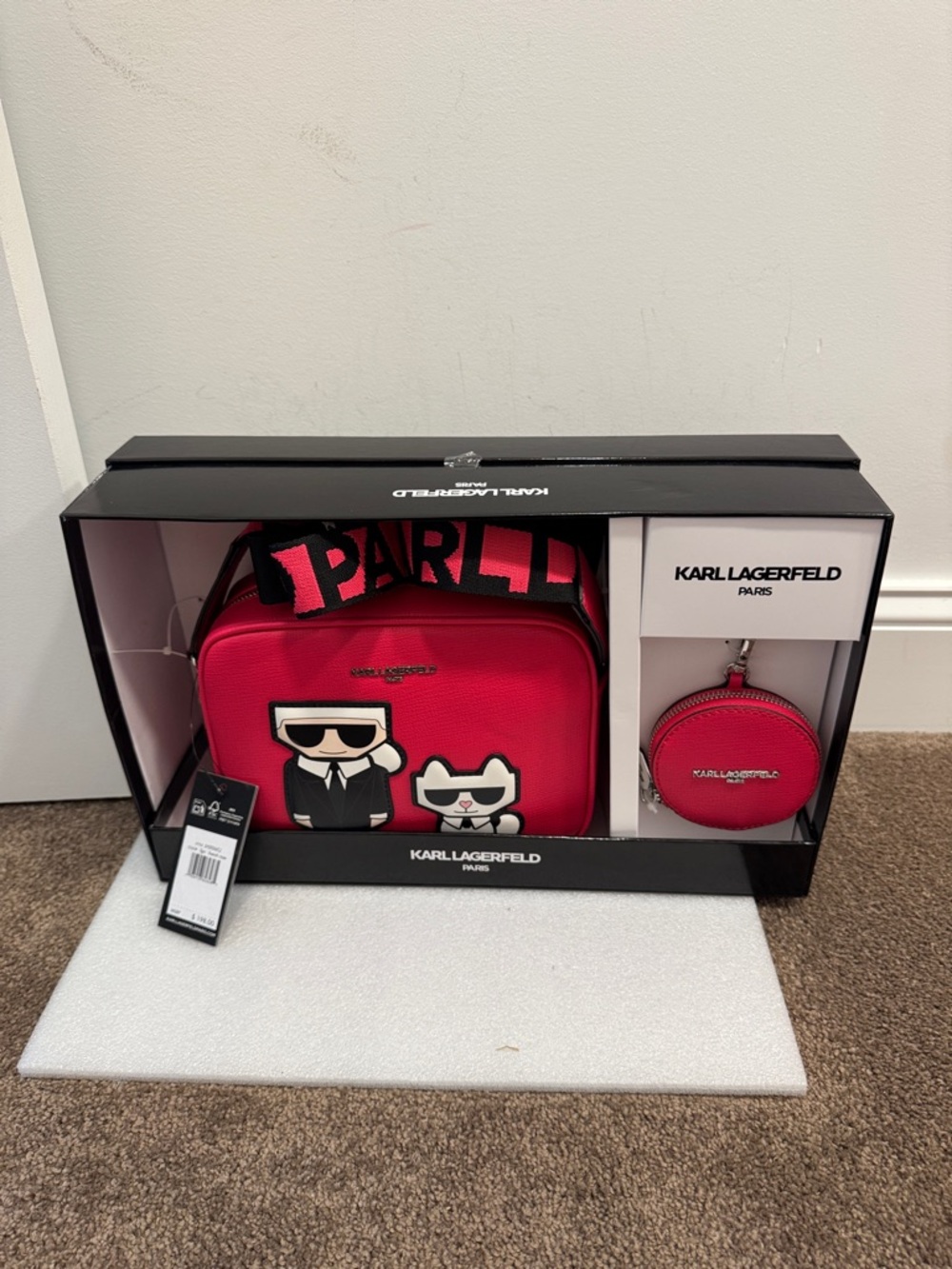 KARL LAGERFELD Red Camera Bag and Coin Pouch Set